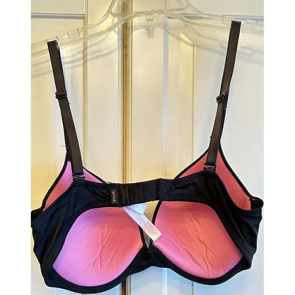 Victoria Secret Black Padded Push Up‎ Bra Black Pink 32DD